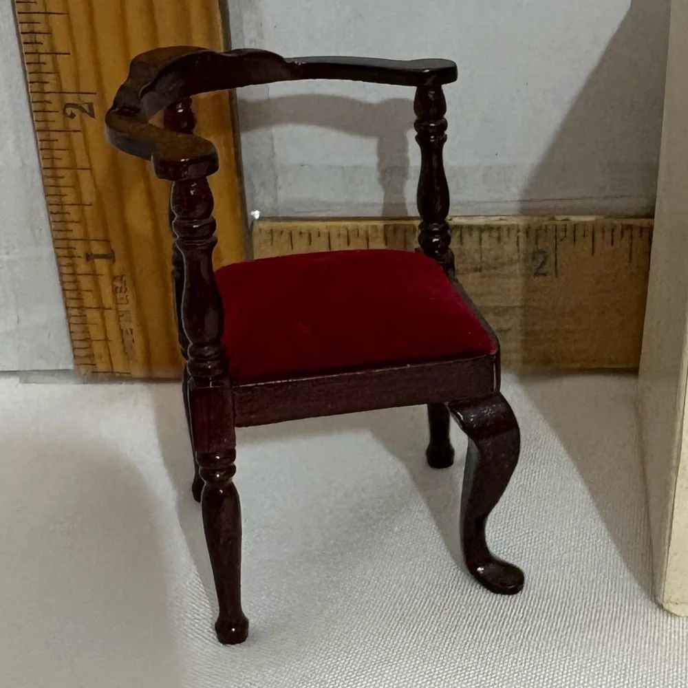 Concord Museum Miniature Wooden Corner Chair red cushion‎ dollhouse furniture
